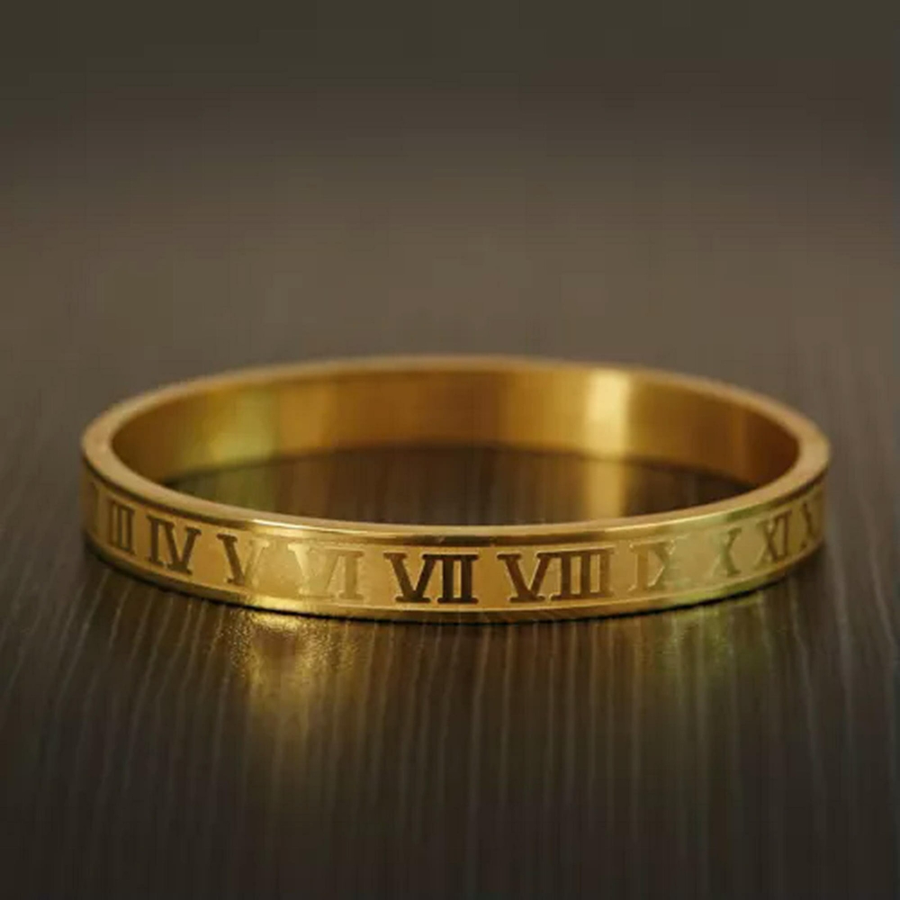 Gold Roman Numeral Bangle Bracelet